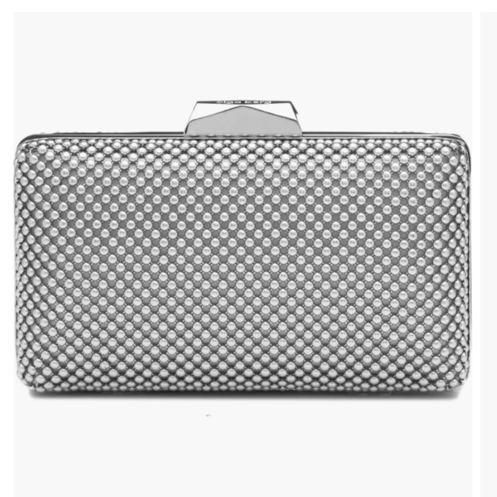 Olga Berg Silver Beaded Clutch